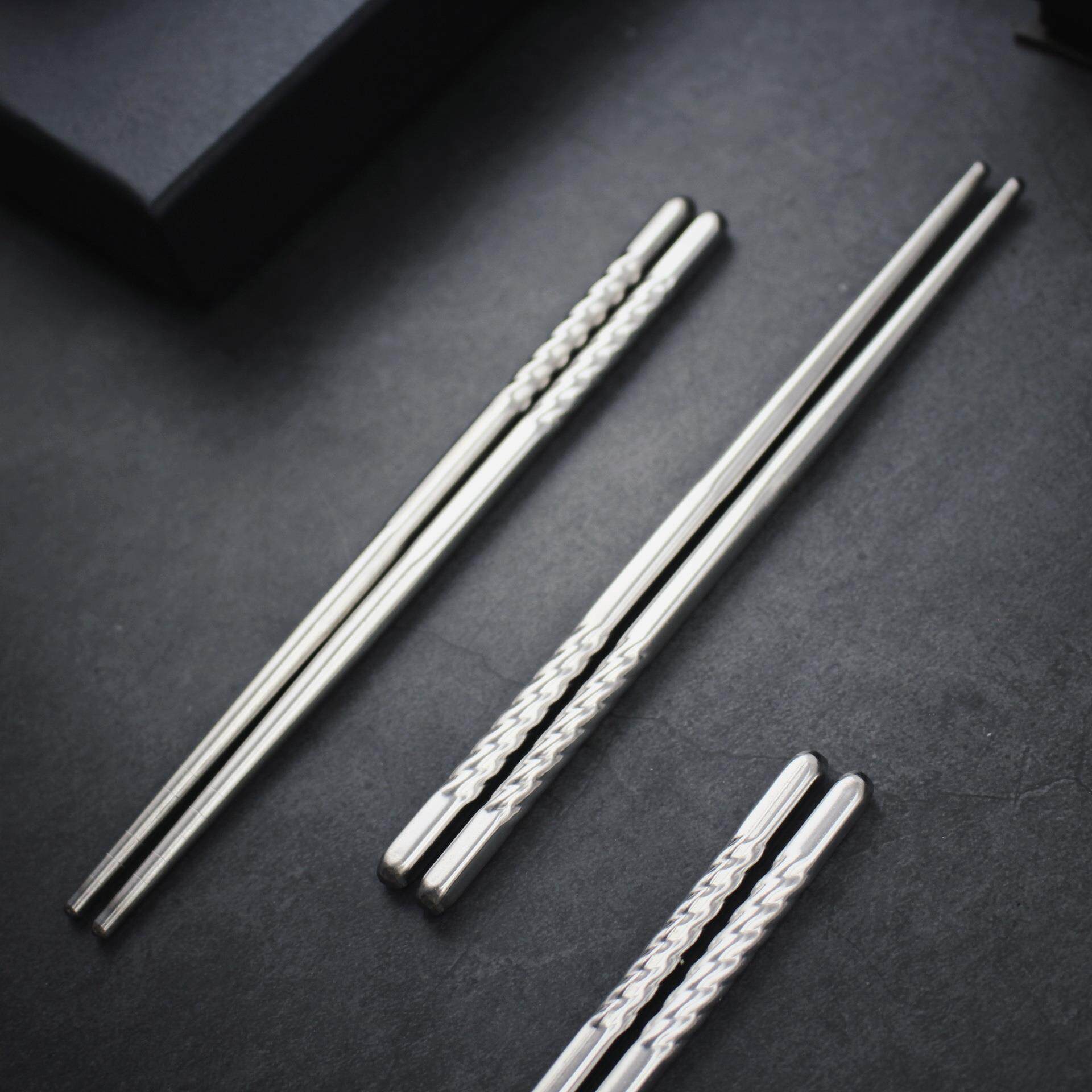 三双装不锈钢16cm螺纹筷子家庭儿童学生麻花防滑筷子礼品餐具