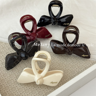 韩版 气质百搭PC蝴蝶结抓夹女高级感字母标鲨鱼夹后脑勺发夹盘发抓