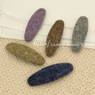 韩版 复古毛呢椭圆发夹气质百搭刘海夹侧边bb夹子后脑勺碎发卡 时尚