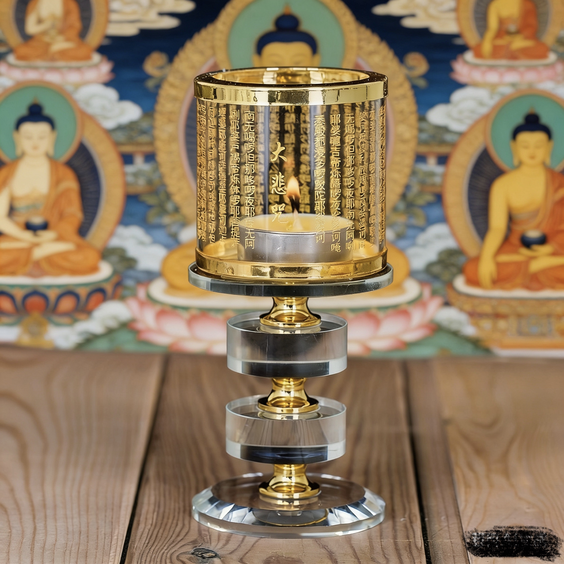 水晶莲花酥油灯座大悲咒心经灯座烛台