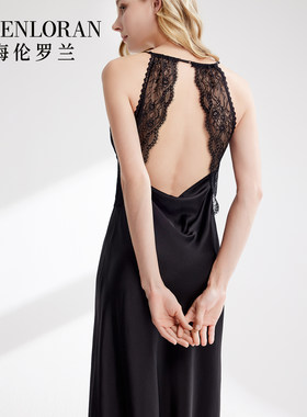 海伦罗兰女士100%桑蚕丝睡衣睡裙夏季蕾丝露背女士家居服83031812