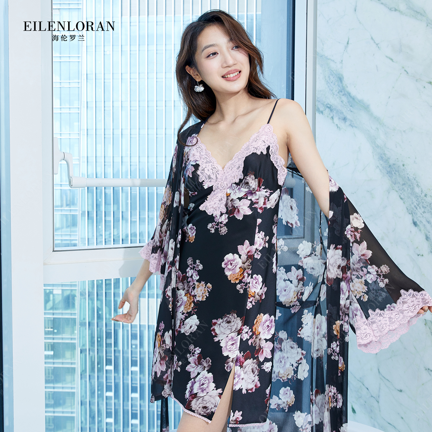 海伦罗兰2025年新款桑蚕丝女秋家居服浴袍晨袍睡袍850411310
