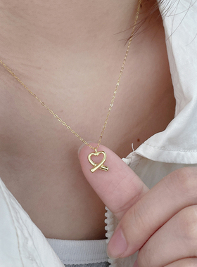 韩版百搭S925纯银线条爱心项链女心形简约气质款锁骨链送礼物闺蜜