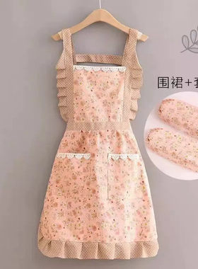 围裙套袖两件套韩版蕾丝做饭公主风透气时尚大人工作服夏2023新款