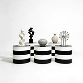 黑白条纹圆形展示台商业装 饰道具现代艺术品底座摄影拍照拍摄道具