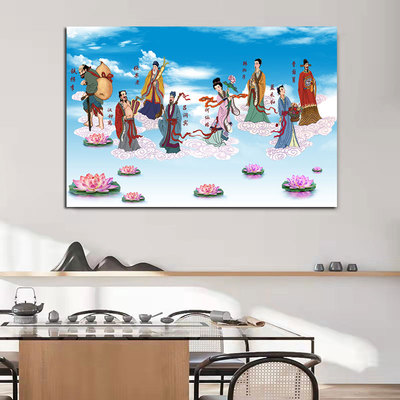 中堂画客厅装饰贴画书房墙壁挂画八仙过海图中国年画吉祥喜庆贴画