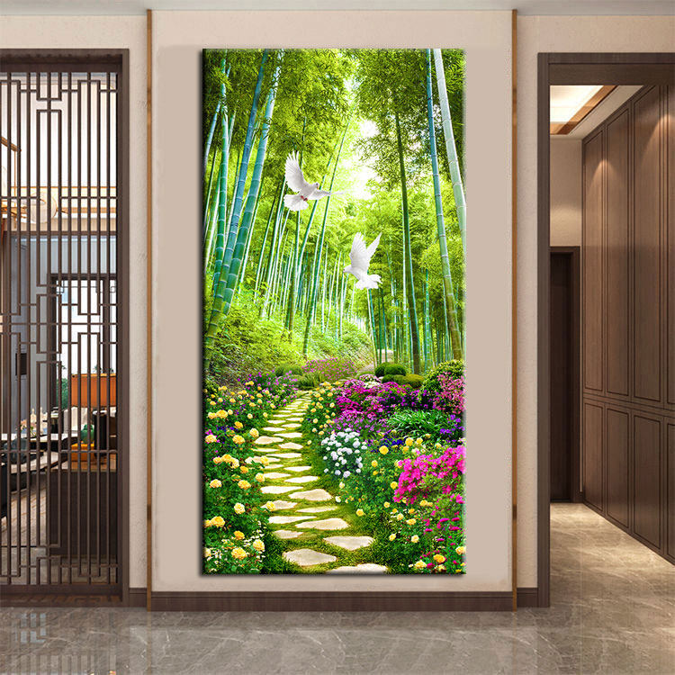 自粘走廊玄关风景装饰画竹林现代简约挂画静竹新中式客厅过道贴画