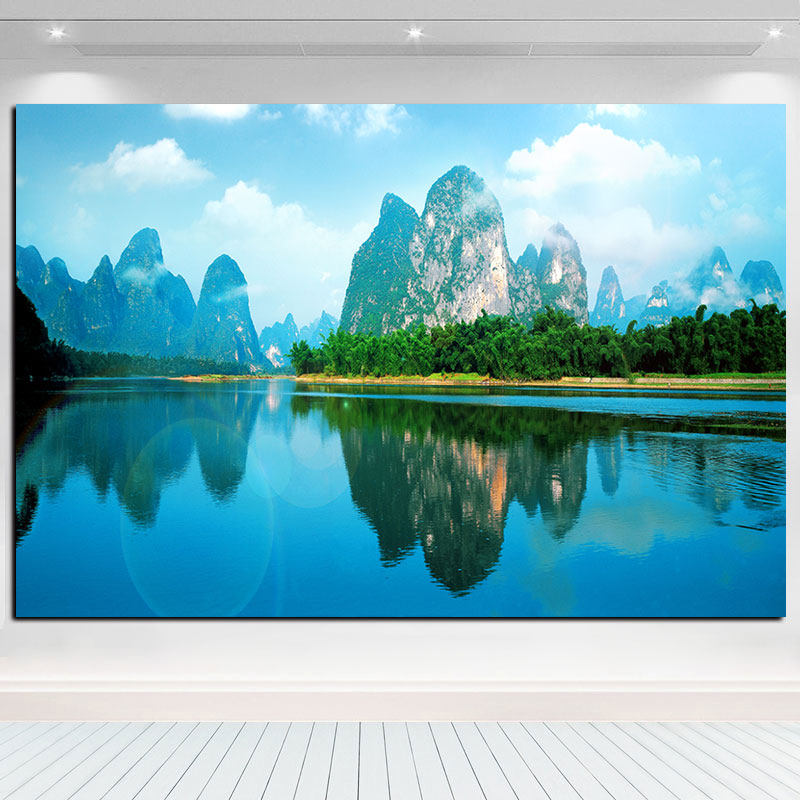 漓江海报桂林山水风景贴画招财镇宅自然风光客厅办公室中式壁挂画