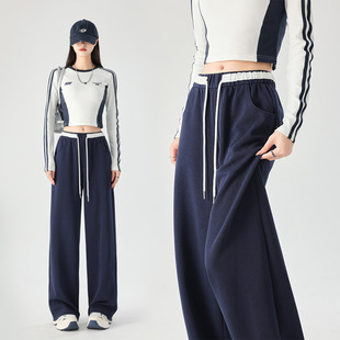 萝卜大叔2025秋冬直筒裤女高腰卫裤宽松设计感系带休闲阔腿