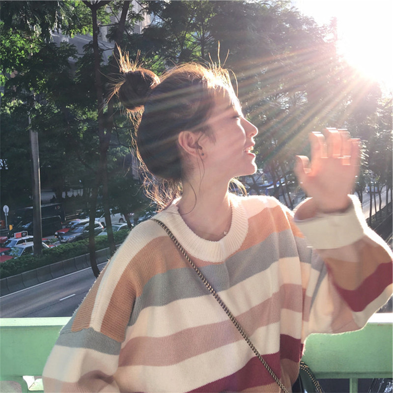 2019新款毛衣女时尚秋冬宽松外穿套头慵懒风条纹针织衫外套ins潮在类目 女装/女士精品, 毛衣中 - 来自Buy2taobao.com提供专业的淘宝代购服务