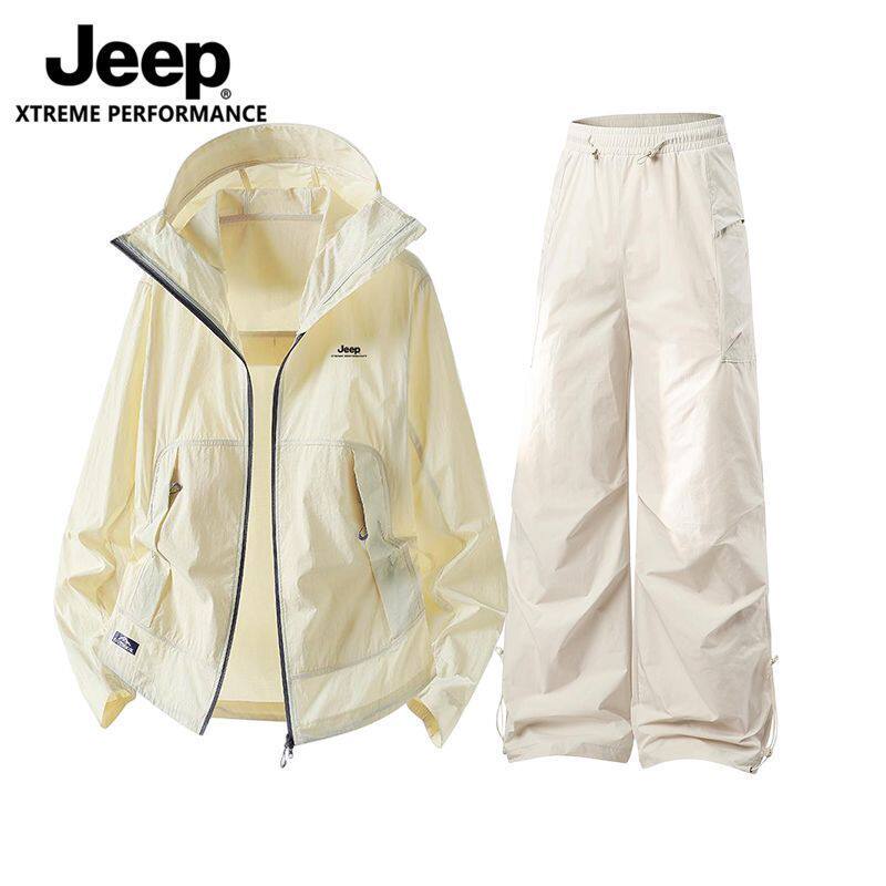 JEEP夏季防晒衣套装男女情侣轻薄冲锋防紫外线休闲防晒套装两件套