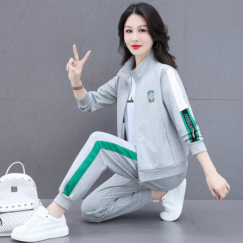 运动套装女春秋季2025年新款休闲服女士纯棉宽松时尚卫衣三件套潮
