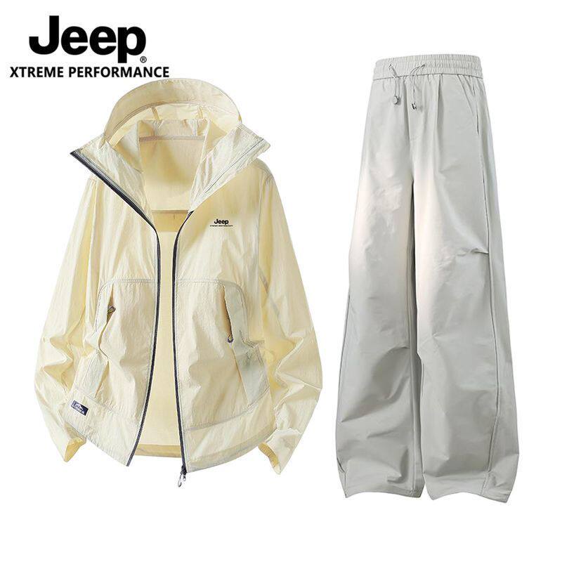 JEEP吉普2026年夏季多巴胺休闲防晒时尚套装男女款户外登山两件套