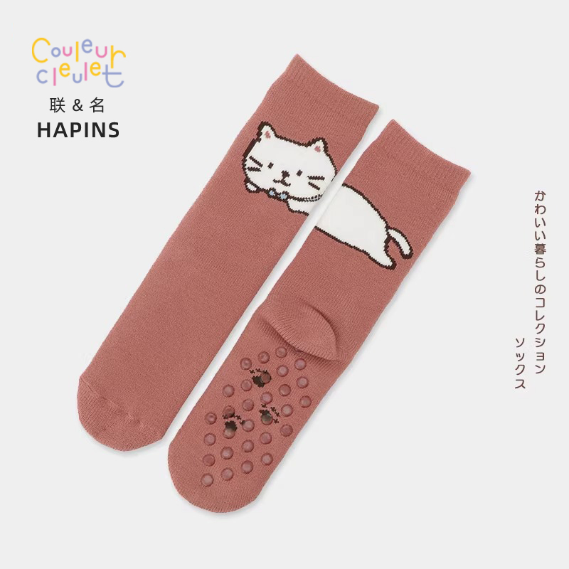 联名HAPiNS袜子女加厚保暖中筒袜可爱日系秋冬季猫咪长袜防止冻脚