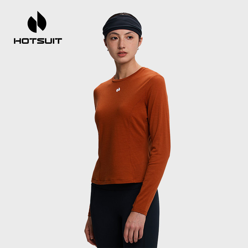 hotsuit后秀运动T恤女款秋冬季新款健身透气长袖圆领修身跑步上衣