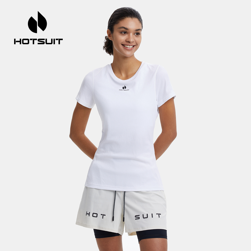 hotsuit后秀健身服女速干衣训练短袖跑步半拉链瑜伽服运动上衣