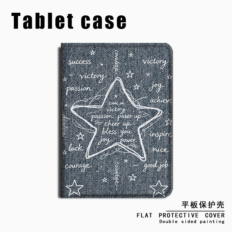 适用涂鸦星星苹果ipadpro简约个性air7创意2025新款mini6第10代11寸2023版12.9三折式3带笔槽5平板4保护套壳