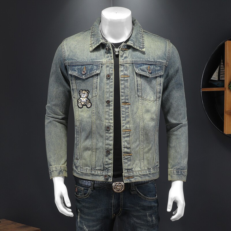 秋冬水洗潮款机车风刺绣设计牛仔衣男夹克外套D218-JK532-P205,男装夹克,电商D218