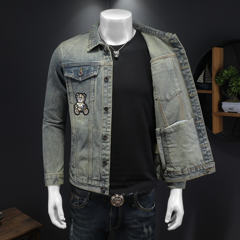 秋冬水洗潮款机车风刺绣设计牛仔衣男夹克外套D218-JK532-P205,男装夹克,电商D218