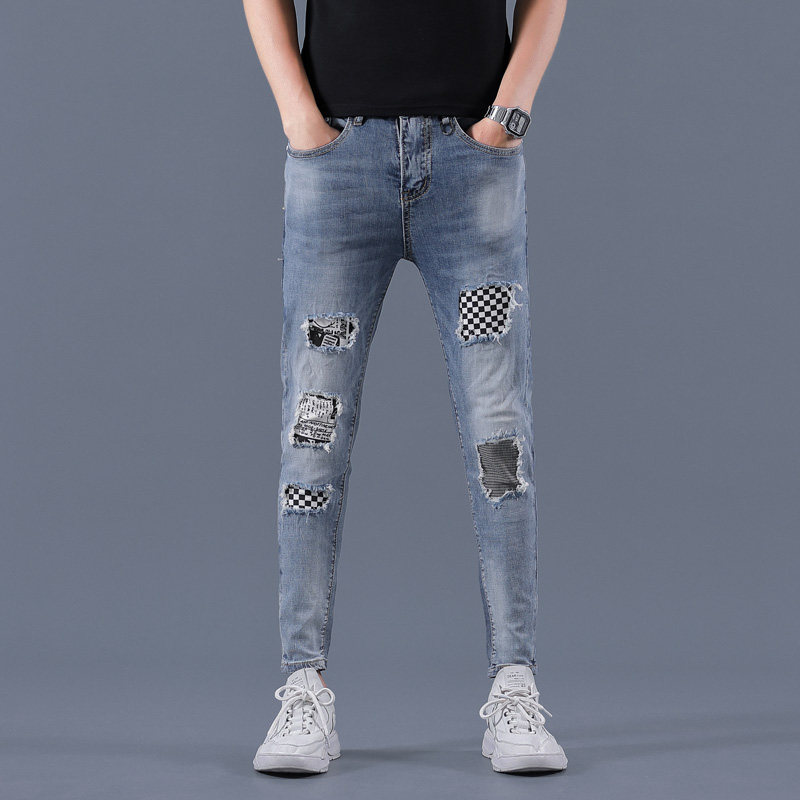 2021春夏款水洗韩版潮流弹力牛仔裤男微跨小脚裤QT5031-89030-P95，男装牛仔裤，电商D218