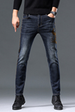 秋冬潮款水洗印花设计修身小脚时尚百搭牛仔裤男D218-9881-P115，男装牛仔裤，电商D218