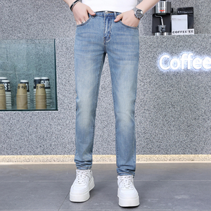 高端新款浅蓝色修身牛仔裤男小脚水洗潮牌百搭长裤D218-3711S-P98，男装牛仔裤，电商D218