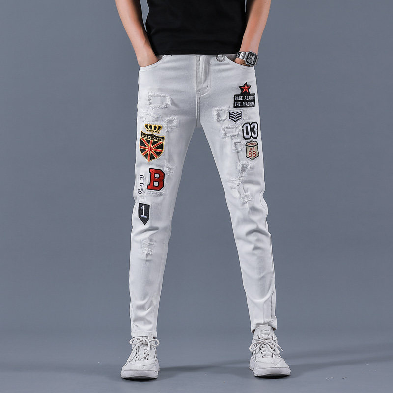 2021春夏潮款刺绣弹力牛仔裤男微跨小脚裤QT5031-89183-P110,男装牛仔裤,电商D218
