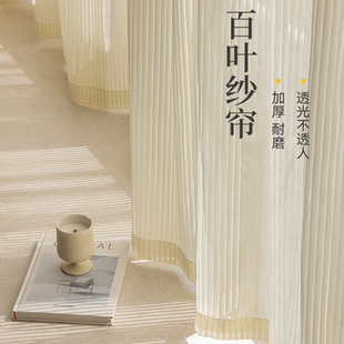 奶油色竖百叶纱帘透光不透人轻奢梦幻帘白纱窗帘阳台防晒新款 法式