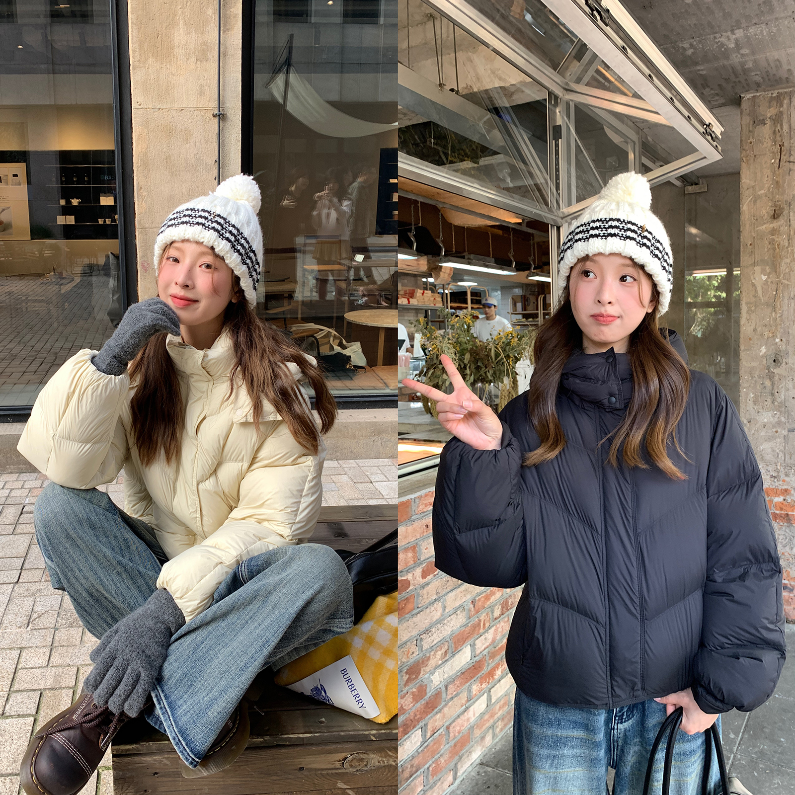 WHYSTUDIO 轻暖软欧包肯豆风90白鸭绒帽子可拆卸短款泡芙羽绒服女