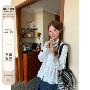 新款 叠穿百搭娃娃领花边白衬衫 高级感上衣 韩系复古短款 WHYSTUDIO