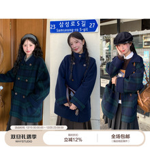 WHYSTUDIO 原创格纹两面穿6种穿法羊毛双面呢中长款大衣毛呢外套