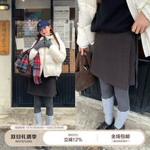 WHYSTUDIO 搭配神器加厚千鸟格裤裙女秋冬韩系高腰深灰色开叉短裙