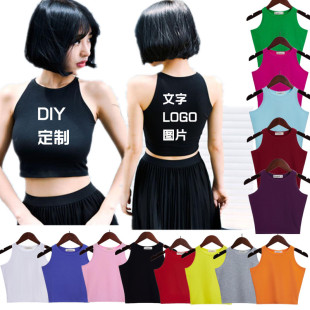 性感露脐装短款背心定制无袖女夏韩版修身圆领打底衫紧身高腰上衣