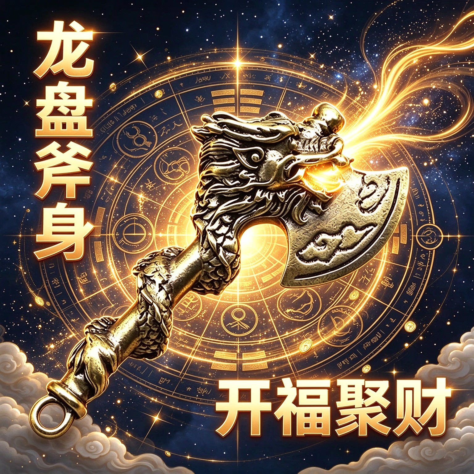 龙盘斧身摆件开福聚财龙头纳福镇宅守福招财纳祥办公室桌面装饰
