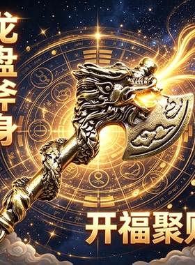 龙盘斧身摆件开福聚财龙头纳福镇宅守福招财纳祥办公室桌面装饰