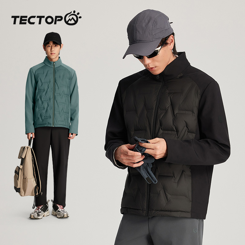 TECTOP探拓户外冬短款羽绒服男式轻薄保暖修身白鸭绒立领休闲外套