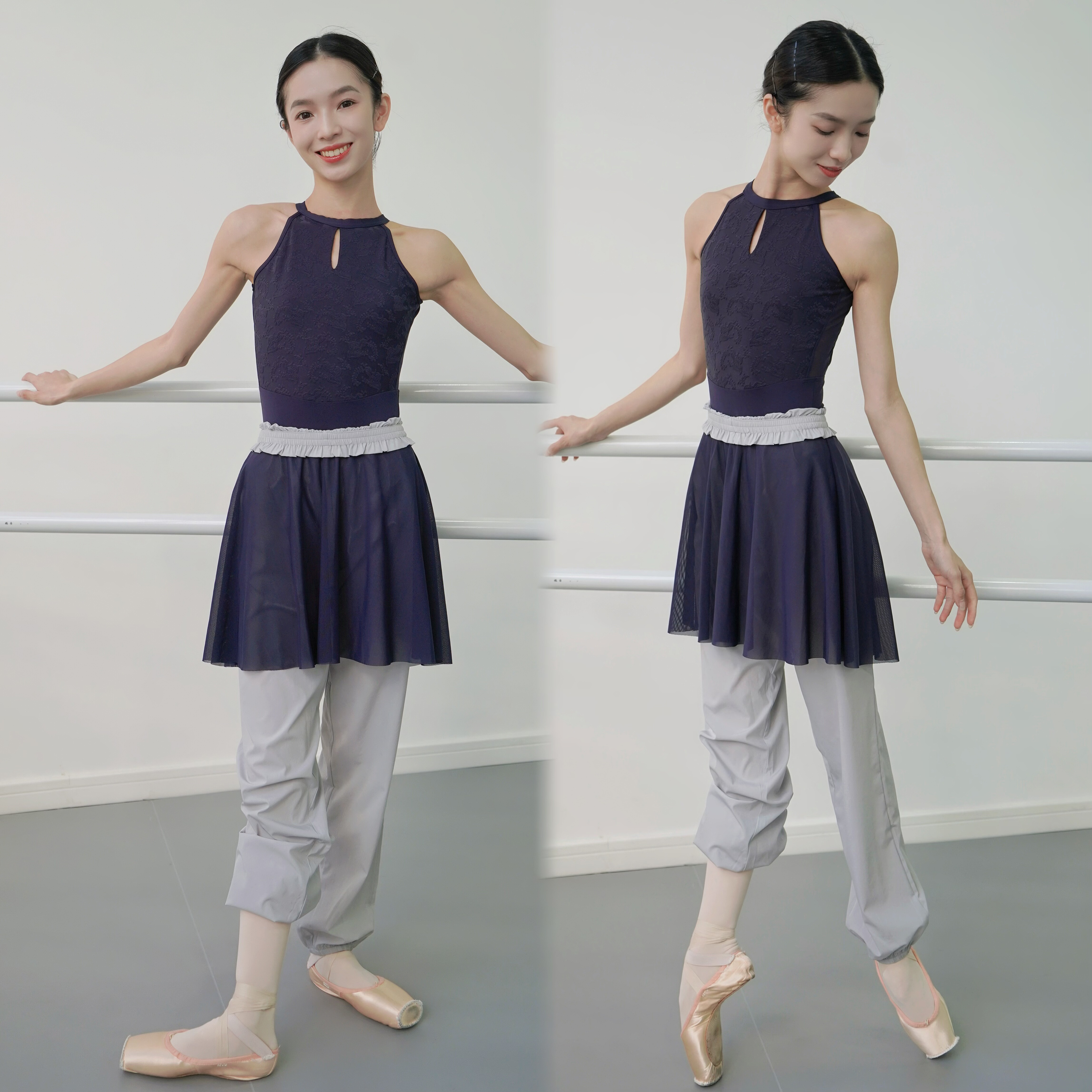 加长版窄腿束脚热身花边长裤芭蕾练功裤女童成人软弹力静音长裤