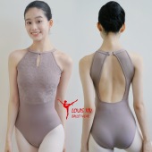 路易十四芭蕾舞成人女形体服舞蹈服 提花挂脖体服练功服咖啡色