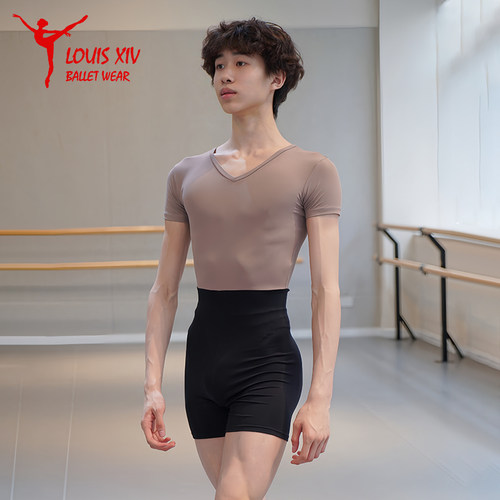 路易十四男生芭蕾舞练功服考级专业形体服艺考连体服舞蹈V领短裤