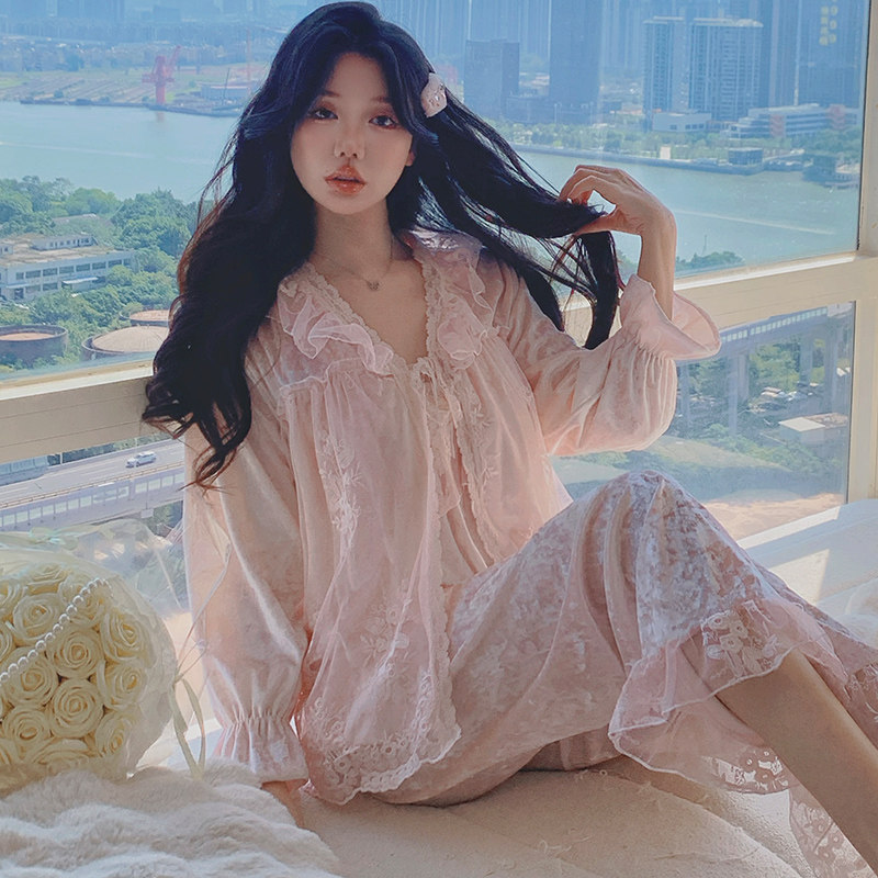 金丝绒睡衣三件套女秋冬蕾