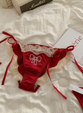 赤色邂逅 法式性感蕾丝本命年红色内裤2024新款低腰镂空三角裤女