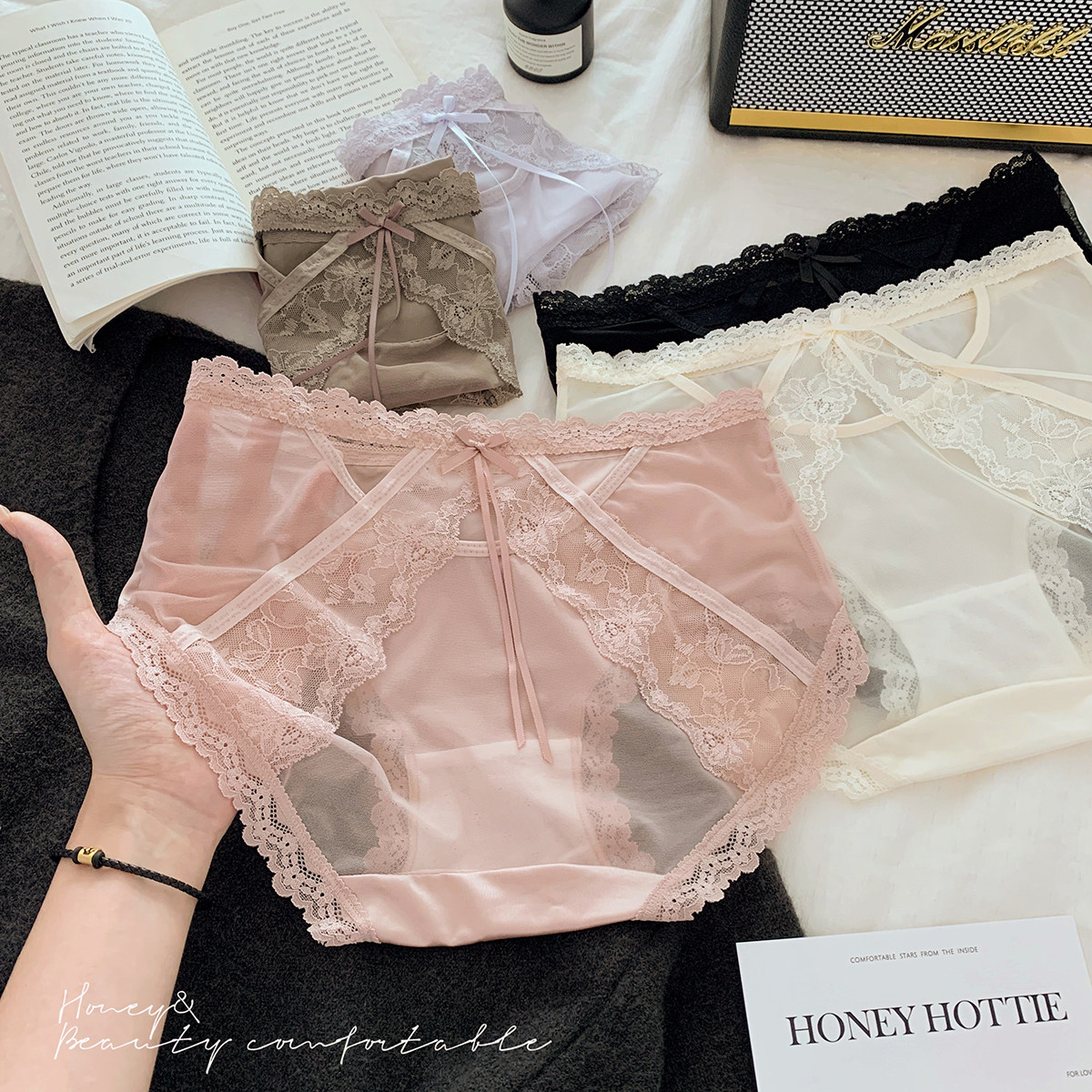 温柔旖旎 蕾丝内裤女夏薄款透气中腰女生网纱性感三角裤2025新款