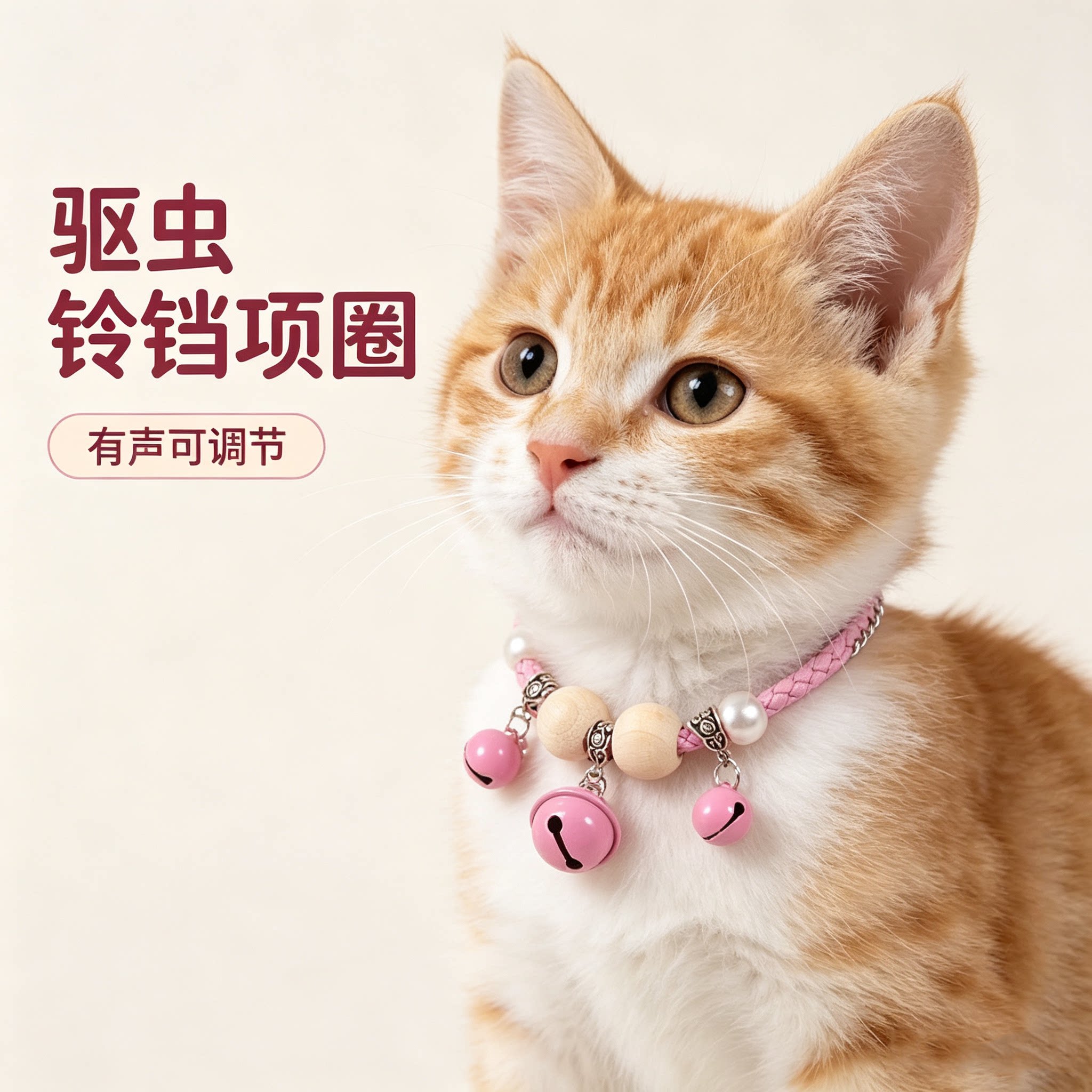 宠物驱虫项圈,长效驱虫有声铃铛项圈可调节天然植物驱虫猫狗通用