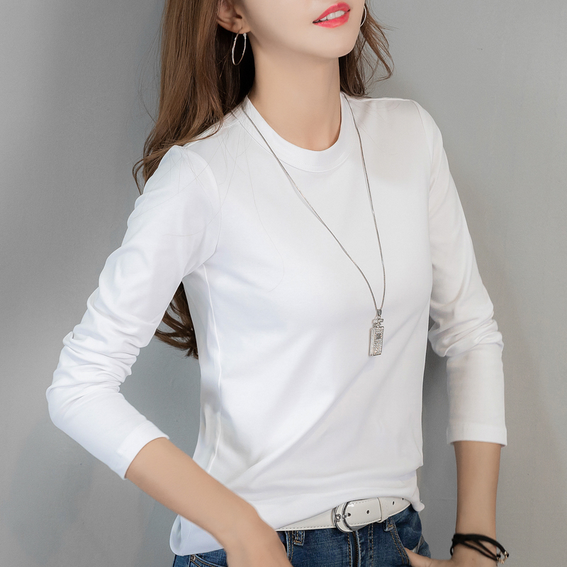 黑色加厚纯色打底衫女秋装中长款白色长袖t恤女宽松秋冬内搭上衣
