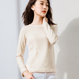 白色打底衫 紧身t恤女2020新款 上衣文艺一字肩短款 长袖 内搭嗯 秋季