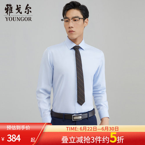 【200支】雅戈尔男士春夏新款商务DP免烫装衬暗条纹长袖衬衫4788