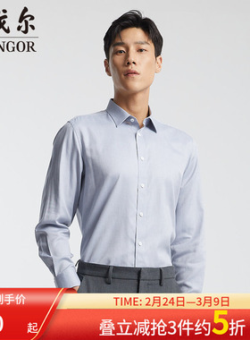 雅戈尔长袖衬衫春新款DP免烫商务休闲上班纯棉牛津纺衬衣