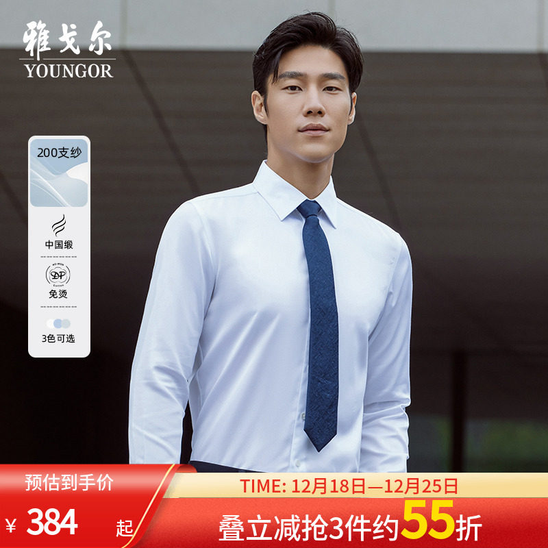 雅戈尔尖领长袖商务绅士衬衫