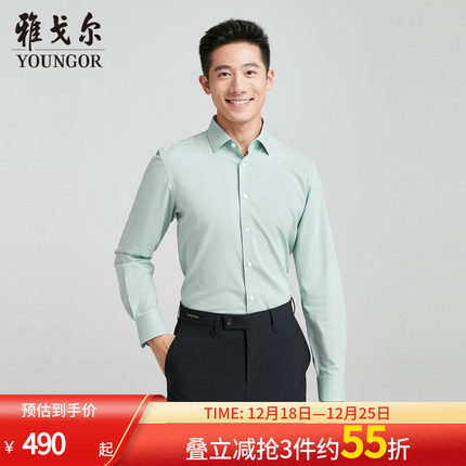 雅戈尔 商场同款男豆绿素色DP系列长袖衬衫YLDP120662SBA