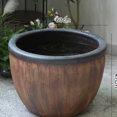 陶瓷大水缸鱼缸复古做旧仿青铜庭院造景流水门海酒店民宿室外缸